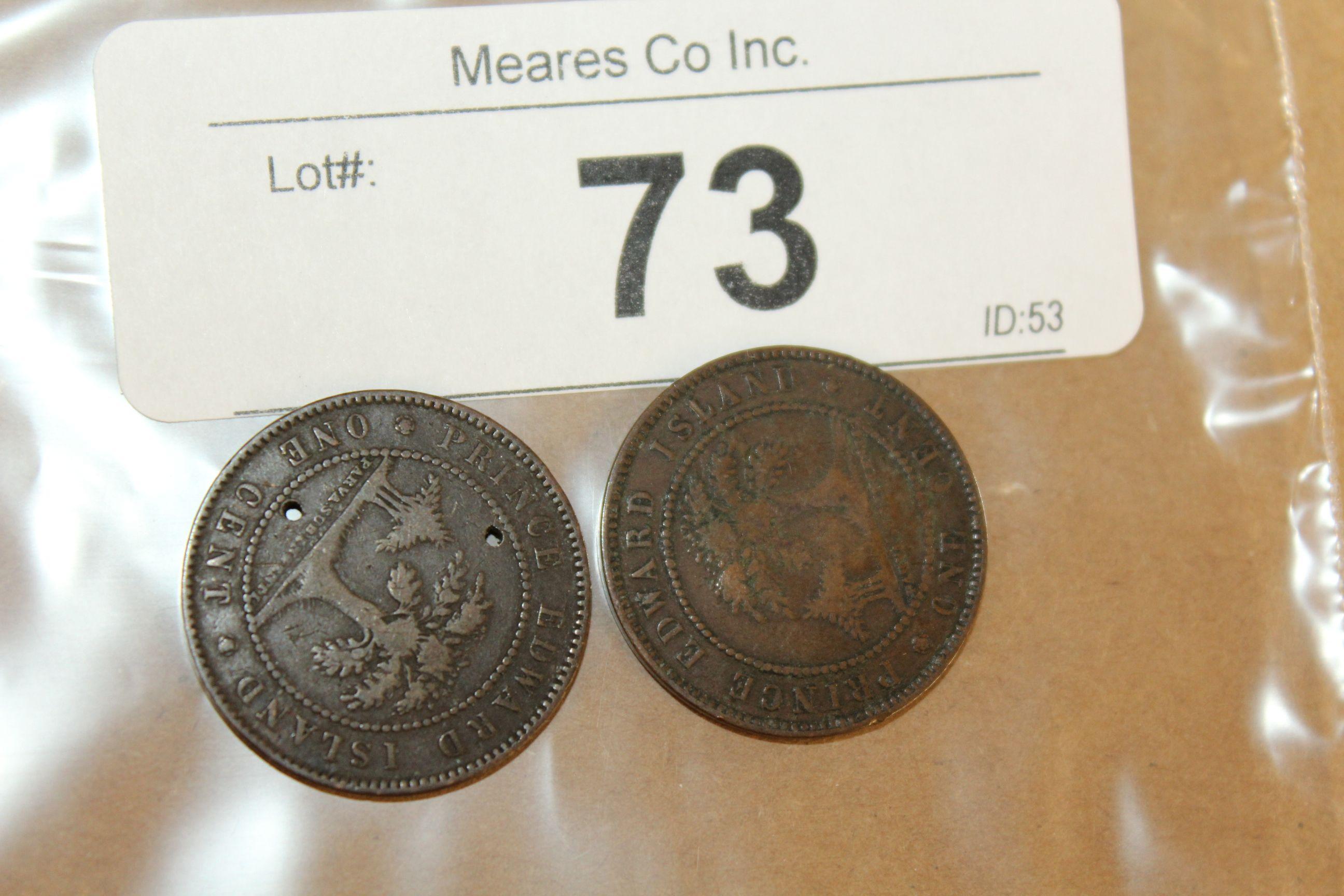 2- 1871 Prince Edward Island "One Cent" Pieces