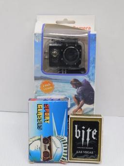 Action Camera, Sports Glasses and Playing Cards
