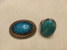 Lot of 2 Turquoise Pieces Set in Sterling Silver