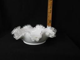 Fenton Milk Glass Fluted Silver Crest Bowl