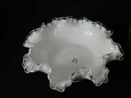 Fenton Milk Glass Fluted Silver Crest Bowl