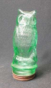 Glass Green Owl Candy Container