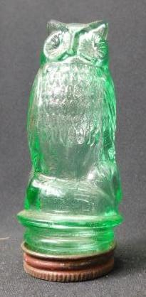 Glass Green Owl Candy Container