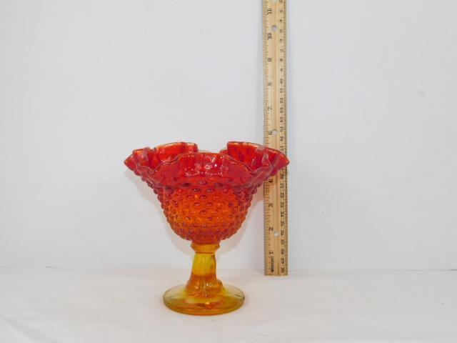 Amberina Glass Hobnail Candy Dish