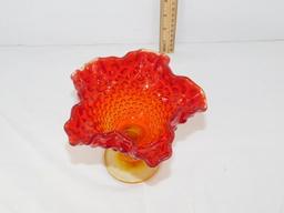 Amberina Glass Hobnail Candy Dish