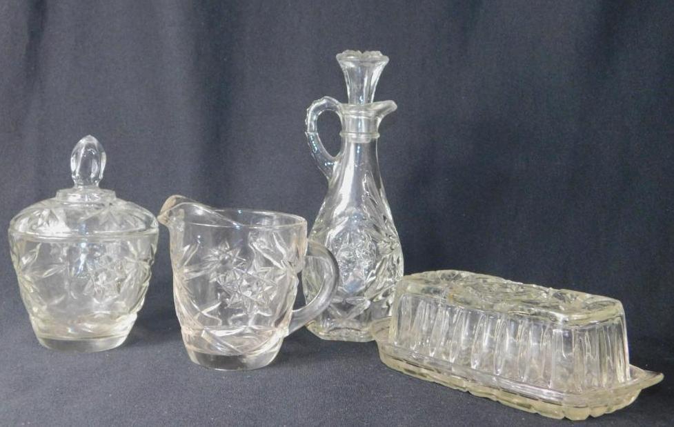 Lot Of 4, Creamer Cup, Sugar Dish, Vinegar Bottle, And Margarine Dish