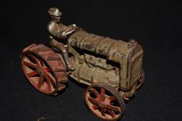 OLD METAL TOY TRACTOR WITH RIDER