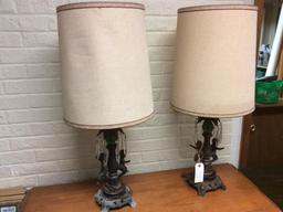 PAIR OF METAL CHERUB LAMPS