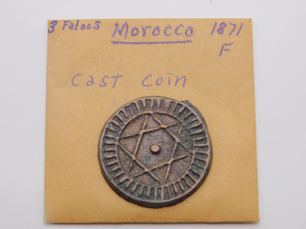 MOROCCO 3 FALOOS COIN, CAST 1871