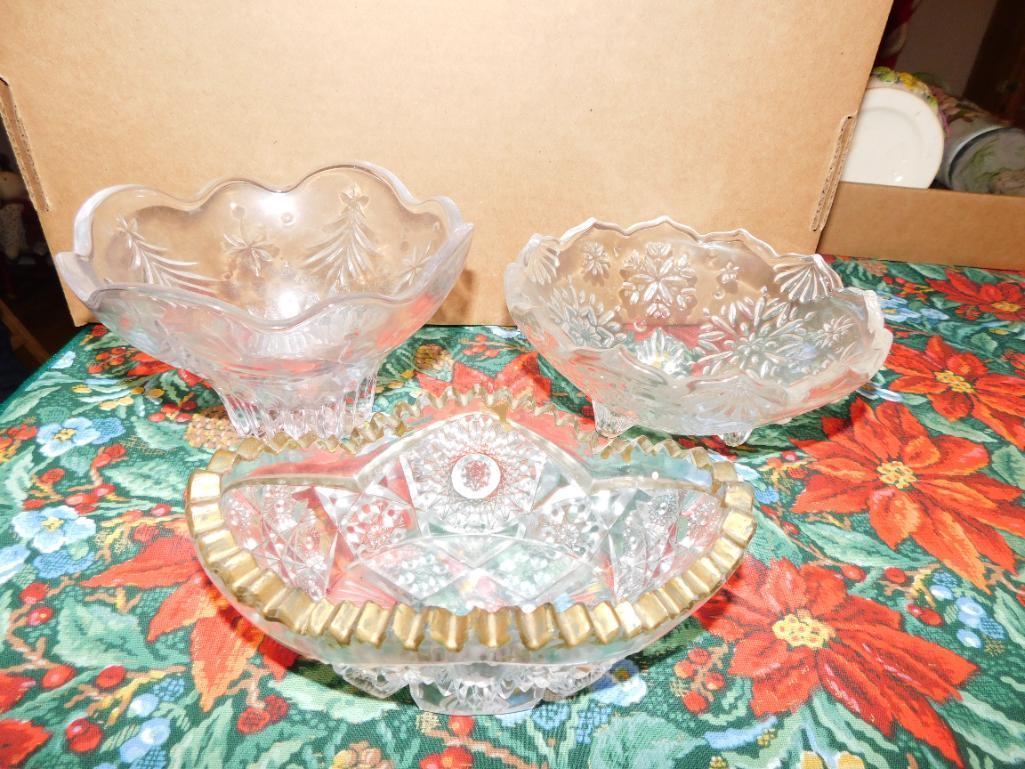 THREE PIECE CANDY DISHES, CLEAR GLASS