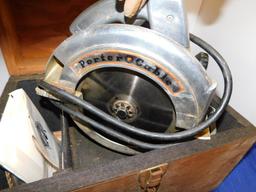 ROCKWELL PORTER CABLE SAW WITH WOODEN CARRY BOX, MODEL 368 81/4"