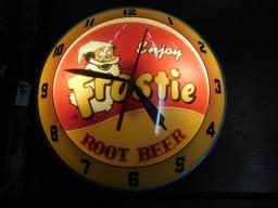 Enjoy Frostie Root Beer Advertising Light Up Electric Wall Clock Bubble Face