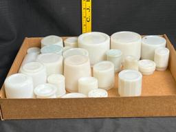 BOX LOT MILK GLASS JARS