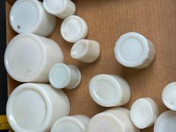 BOX LOT MILK GLASS JARS