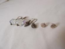 LOT OF (3) SETS OF EARRINGS FOR PIERCED EARS INCLUDING SCALLOP STUDS, SEASHELL WIRE HOOKS, AND
