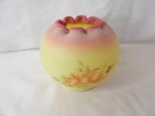 FENTON HAND PAINTED BURMESE BOWL IN ROSE PATTERN. URANIUM GLOW! MARKED "HAND PAINTED BY JANET S."