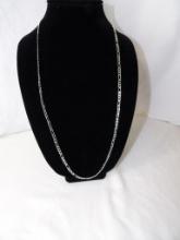 STERLING FIGARO CHAIN NECKLACE. APPROX 30" L AND 13.4 GRAMS