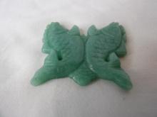 CARVED GREEN JADE TWIN KOI MEDALLION. APPROX 2X2"