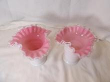 LOT OF (2) FENTON SILVERCREST PINK CASED VASES. MATCHES LOT 75. EACH APPROX 5" TALL