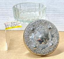 Vintage Silver Glass Powder Jar - Mirror Glass