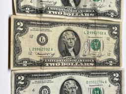 Two Dollar Bills, 1976 Series, (5 Total)