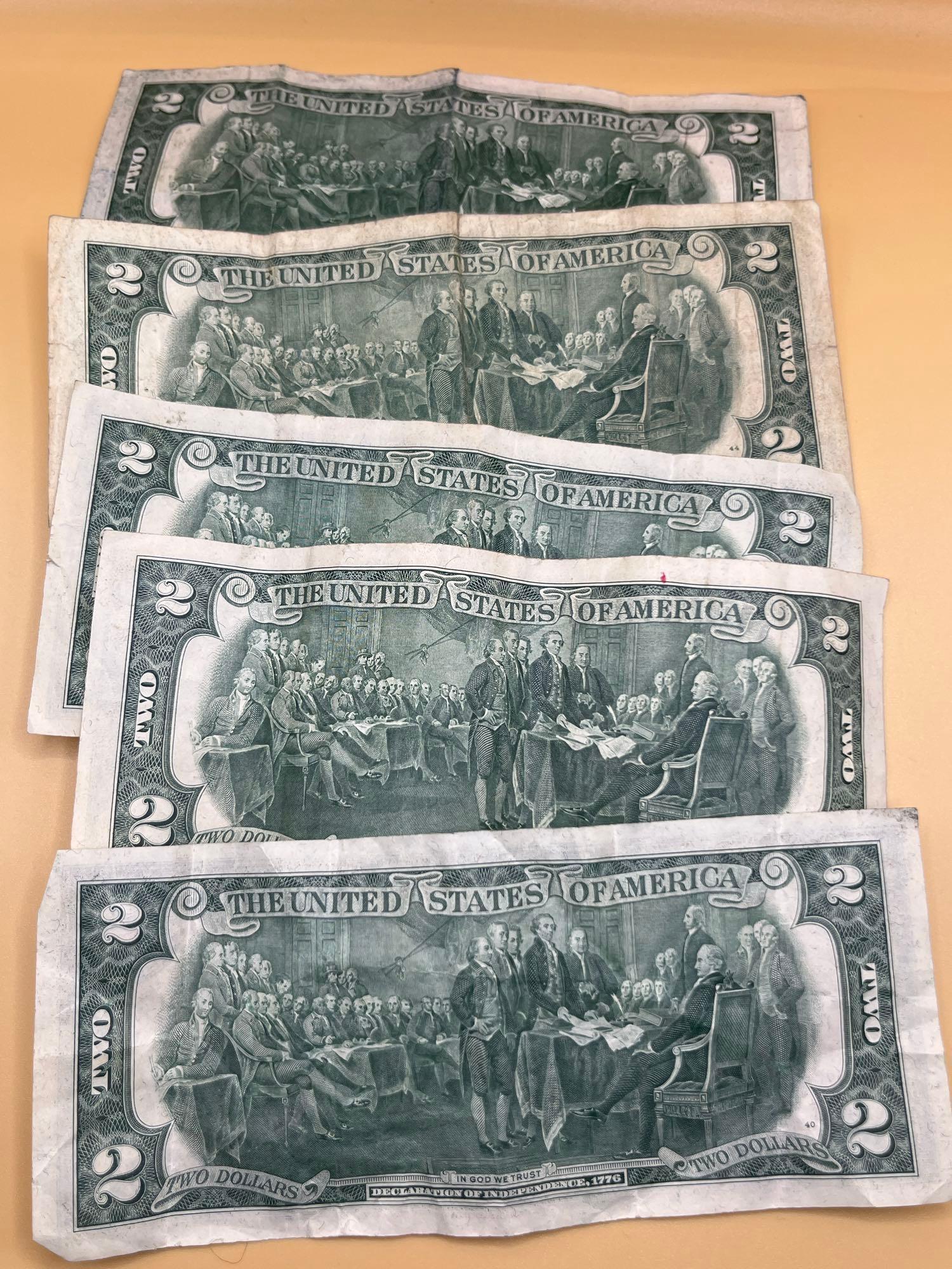 Two Dollar Bills, 1976 Series, (5 Total)