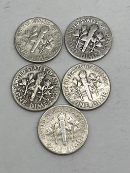 Dimes, 2-1951 D, 3-1951, (5 Totals)