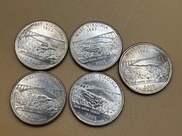 Quarter, W. VA, 2005 P, UNC, Proof Like, (5 Total)