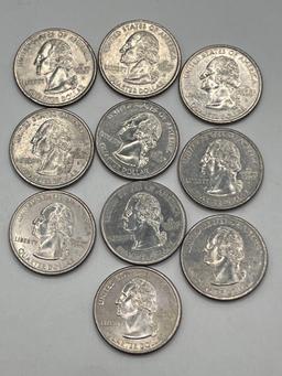 Quarters, Statehood, Maryland 2000 D, AU, (10 Total)