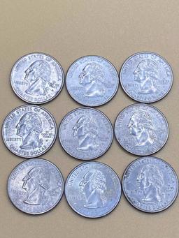 Quarters, Ohio 2002 P, UNC, AU, (9 Total)