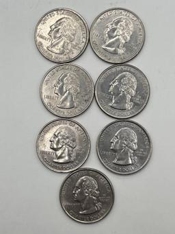 Quarters, New Jersey, 1999 P, AU. (7 Total)