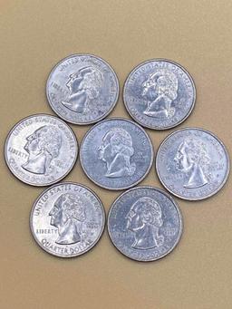 Quarters, New Jersey, 1999 P, AU. (7 Total)