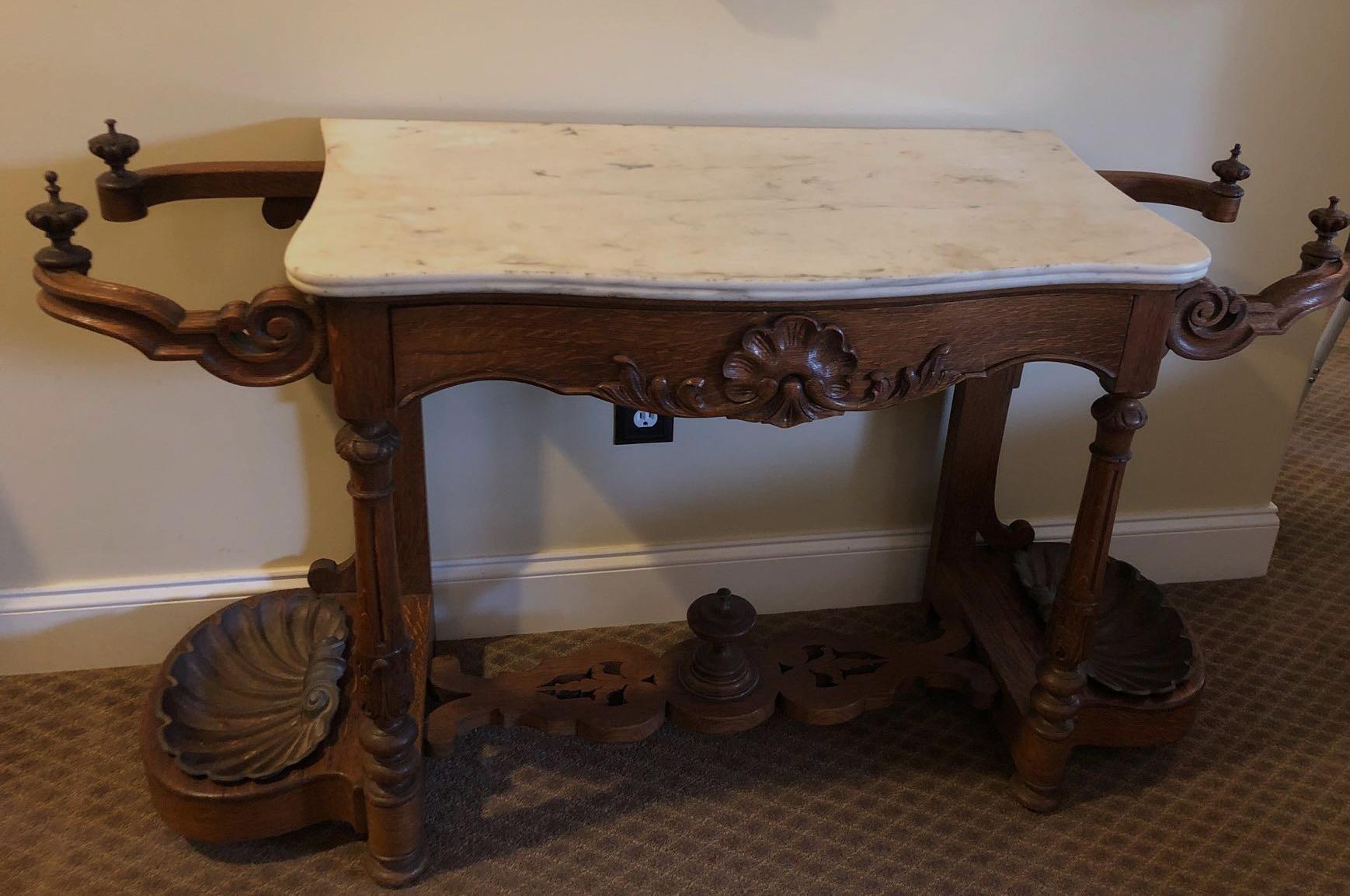 Antique Oak Marble top Foyer Table