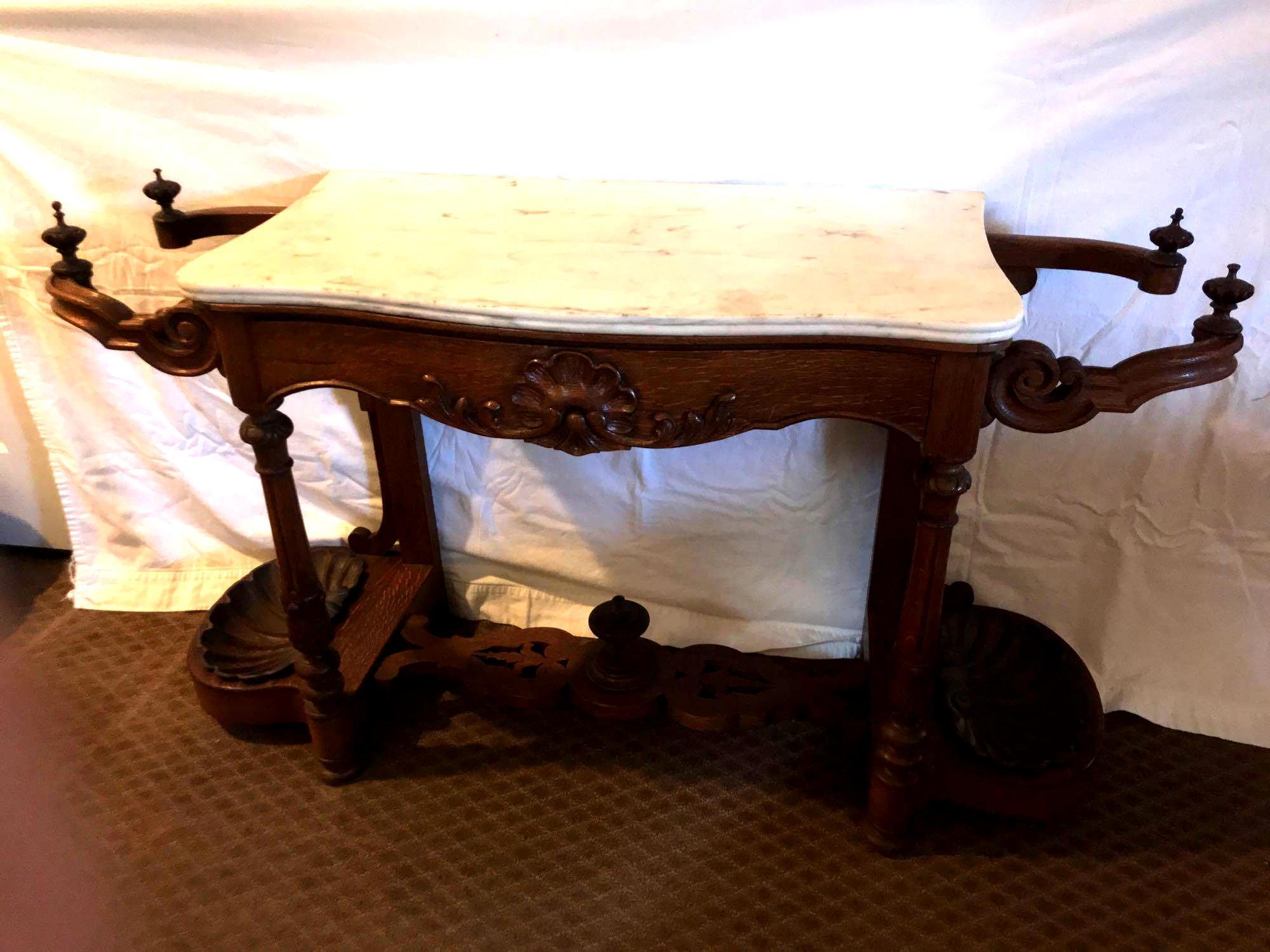 Antique Oak Marble top Foyer Table