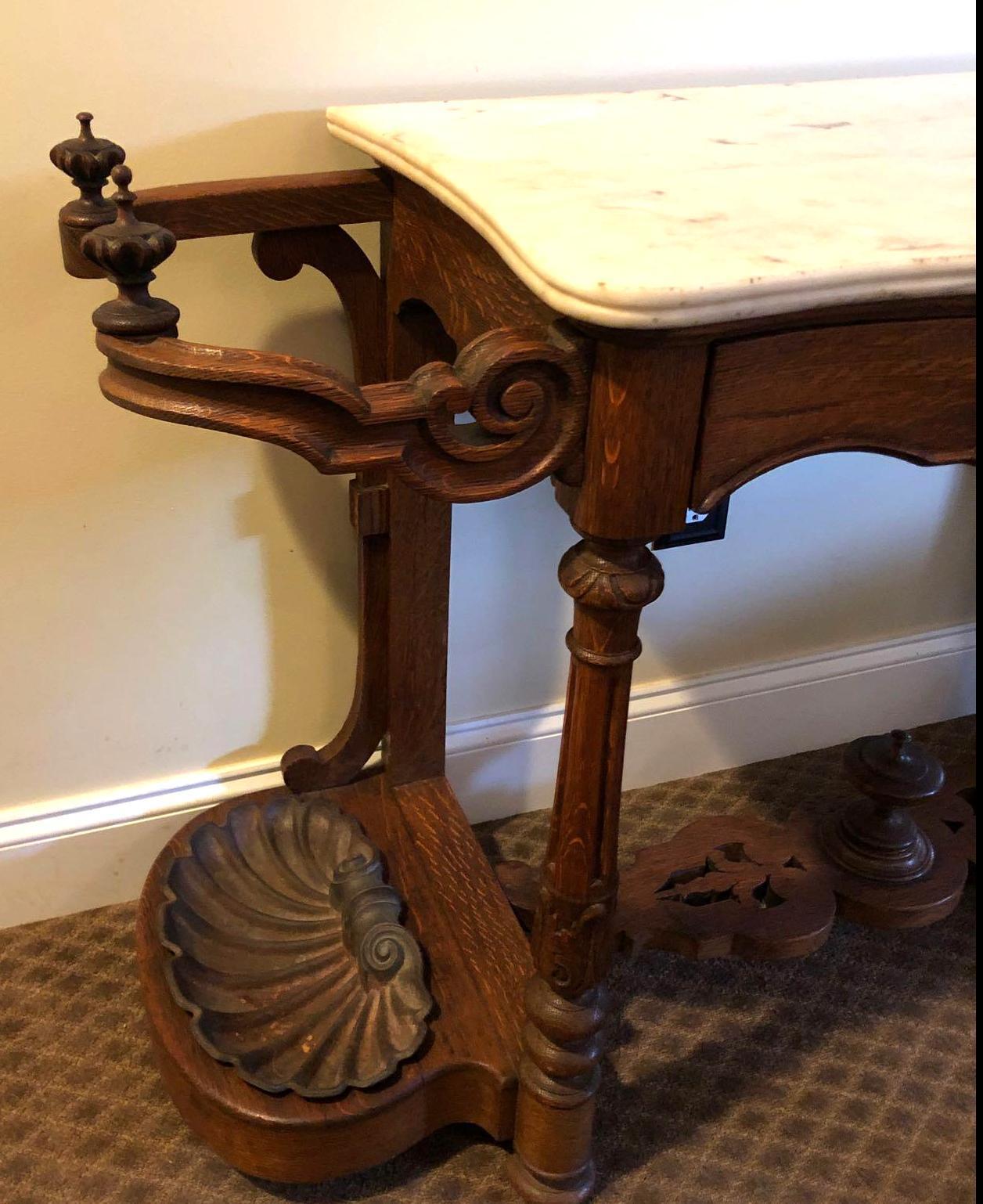 Antique Oak Marble top Foyer Table