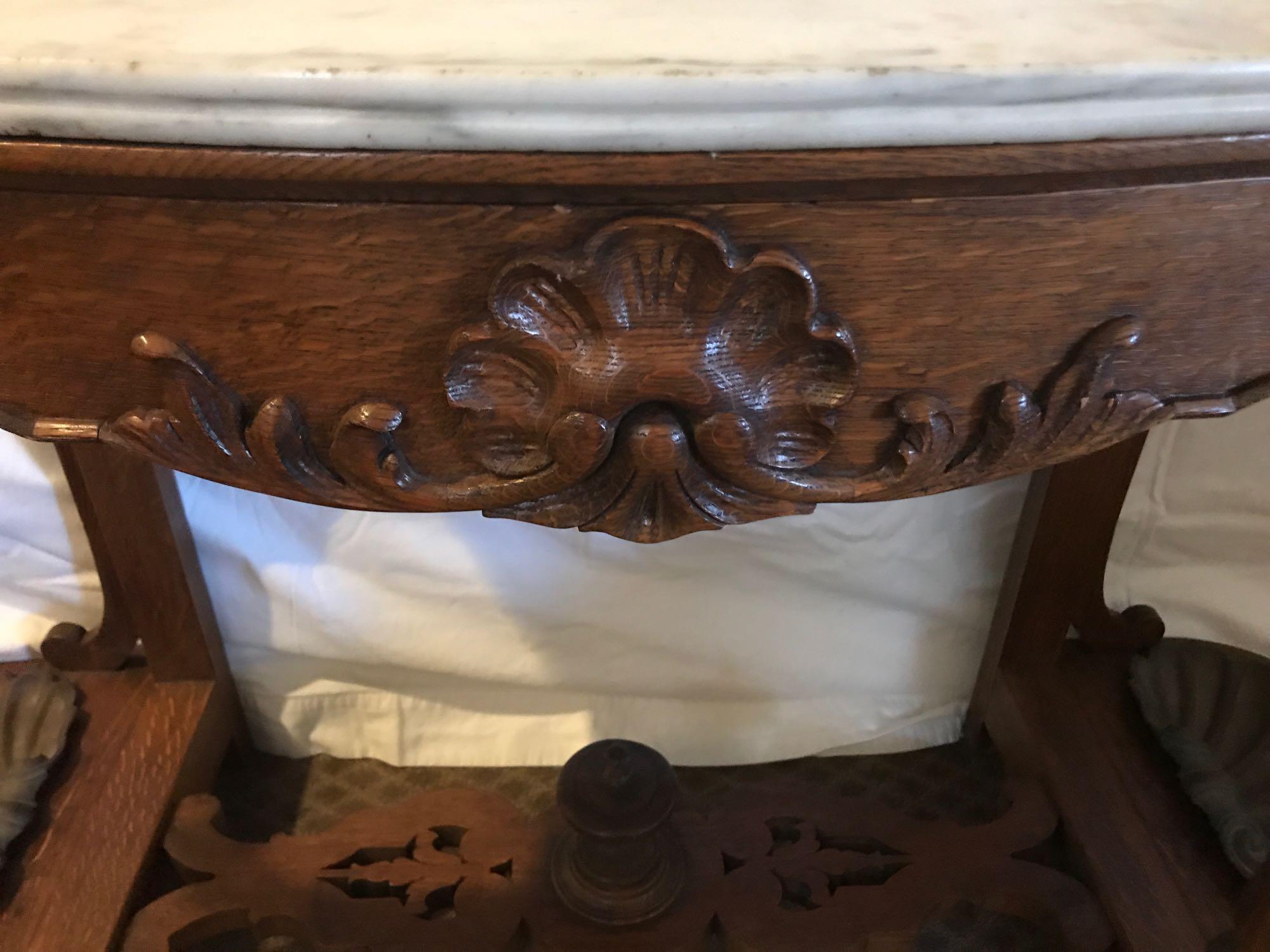 Antique Oak Marble top Foyer Table