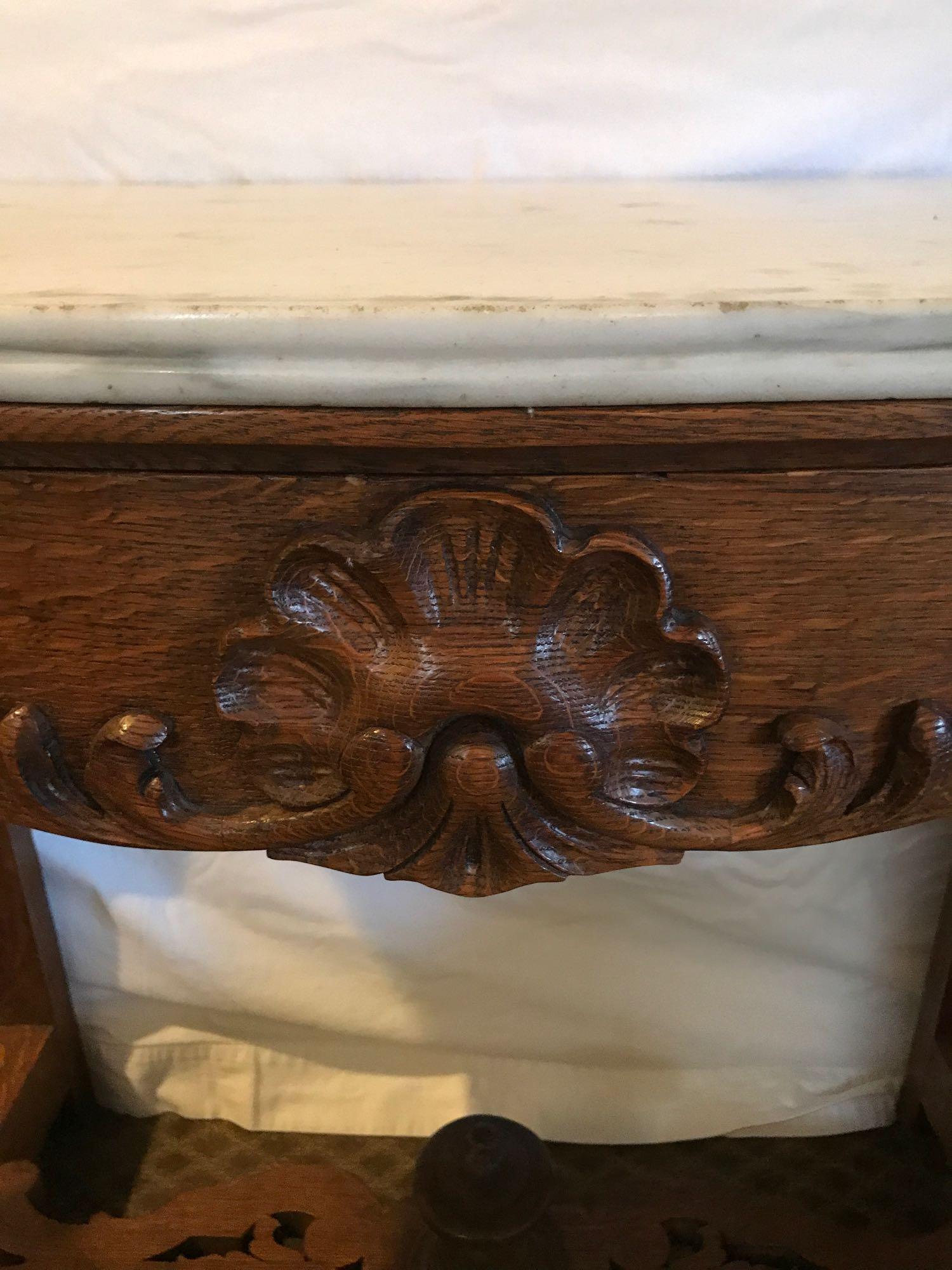 Antique Oak Marble top Foyer Table