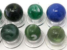 Vintage slag and glass marbles, Shooters.