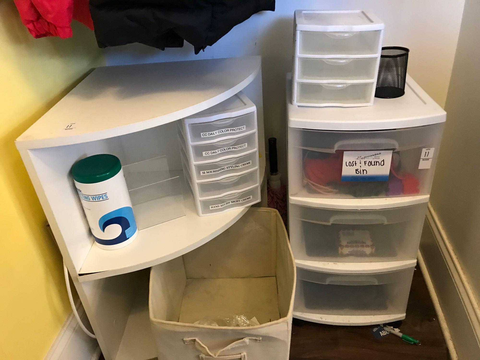 Shelf, Storage Drawers, and Contents