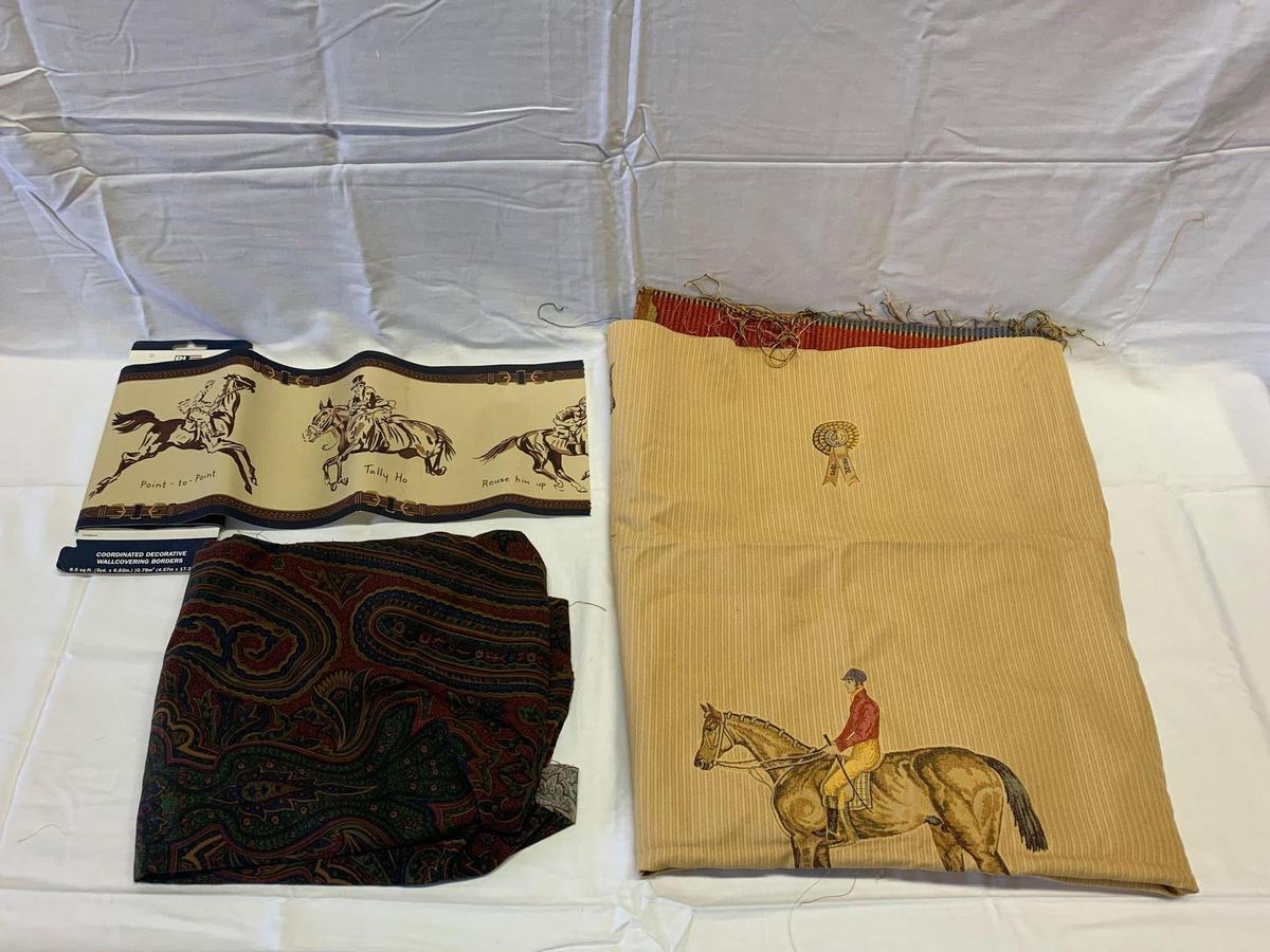 Equine and Paisley Tapestries and Wall Paper Border.