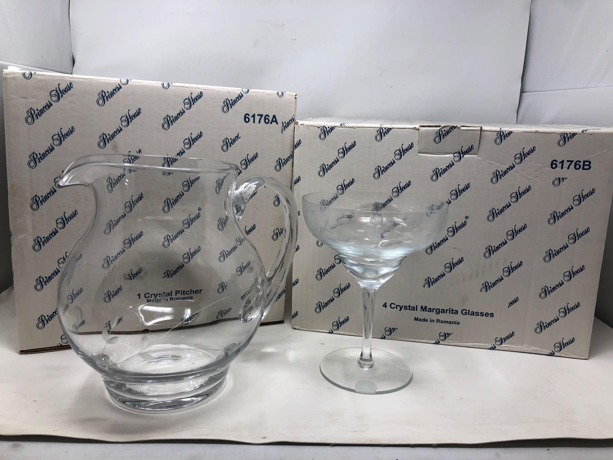Princess House Crystal Pitcher and Margarita Glasses