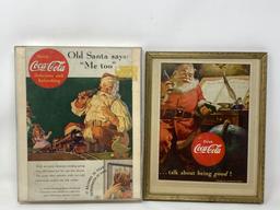 Mid Century Framed Coca Cola Santa Magazine Advertisements