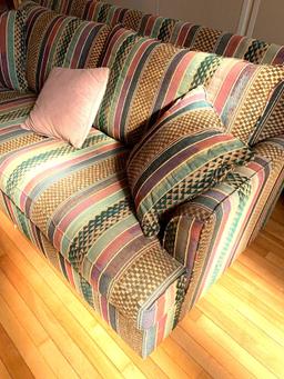 Striped Pattern Sleeper Sofa, Overstuffed, with throw pillows