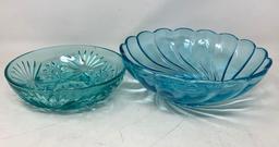 2 Vintage Colored Blue Glass Bowls