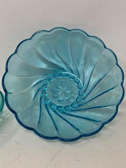 2 Vintage Colored Blue Glass Bowls