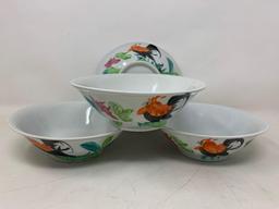 4 Bowls with Japanese Koi Decoration