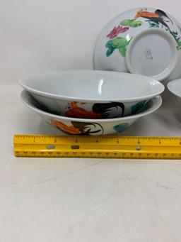 4 Bowls with Japanese Koi Decoration