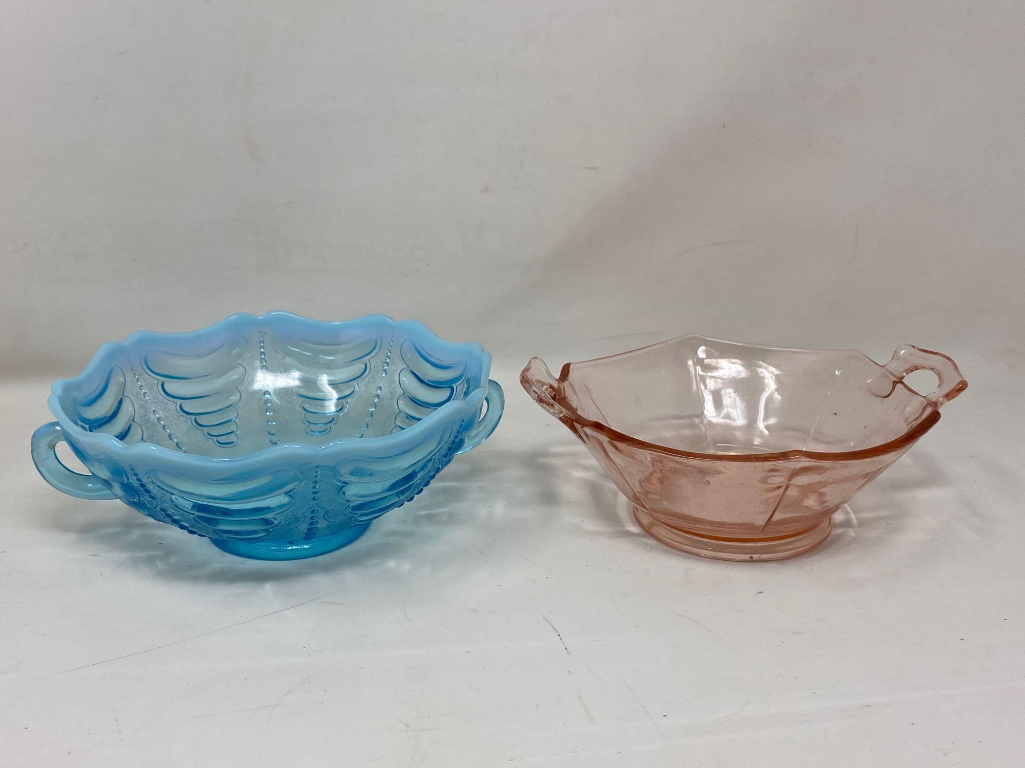 5 Colored Glass Vintage or Depression Era Type Bowls