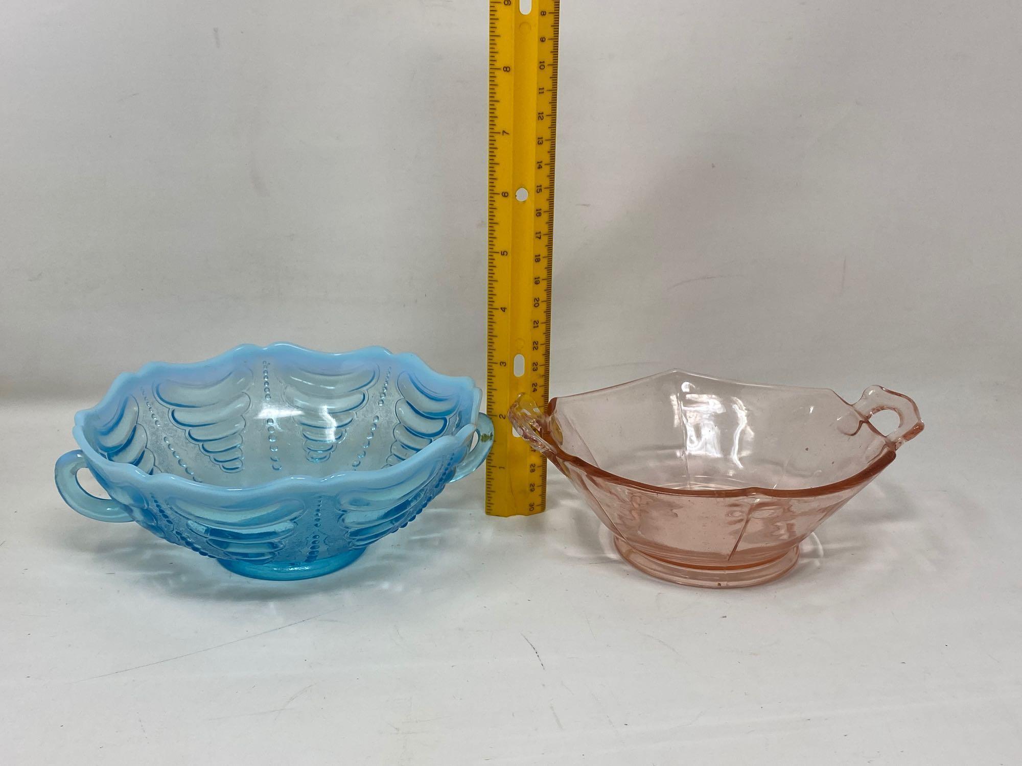 5 Colored Glass Vintage or Depression Era Type Bowls