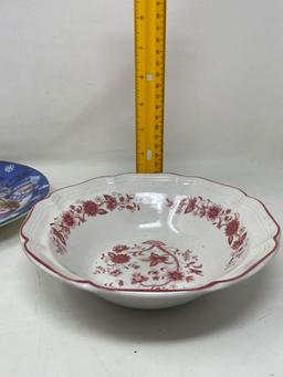 2 Snowman Plates and Floral Decorated Bowl